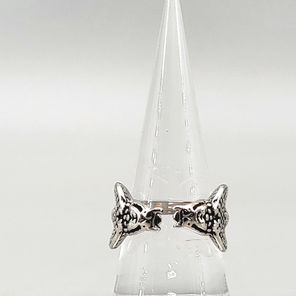 Silver Tone Serpent Ring with Red Gemstone Eyes Women's Statement Jewelry